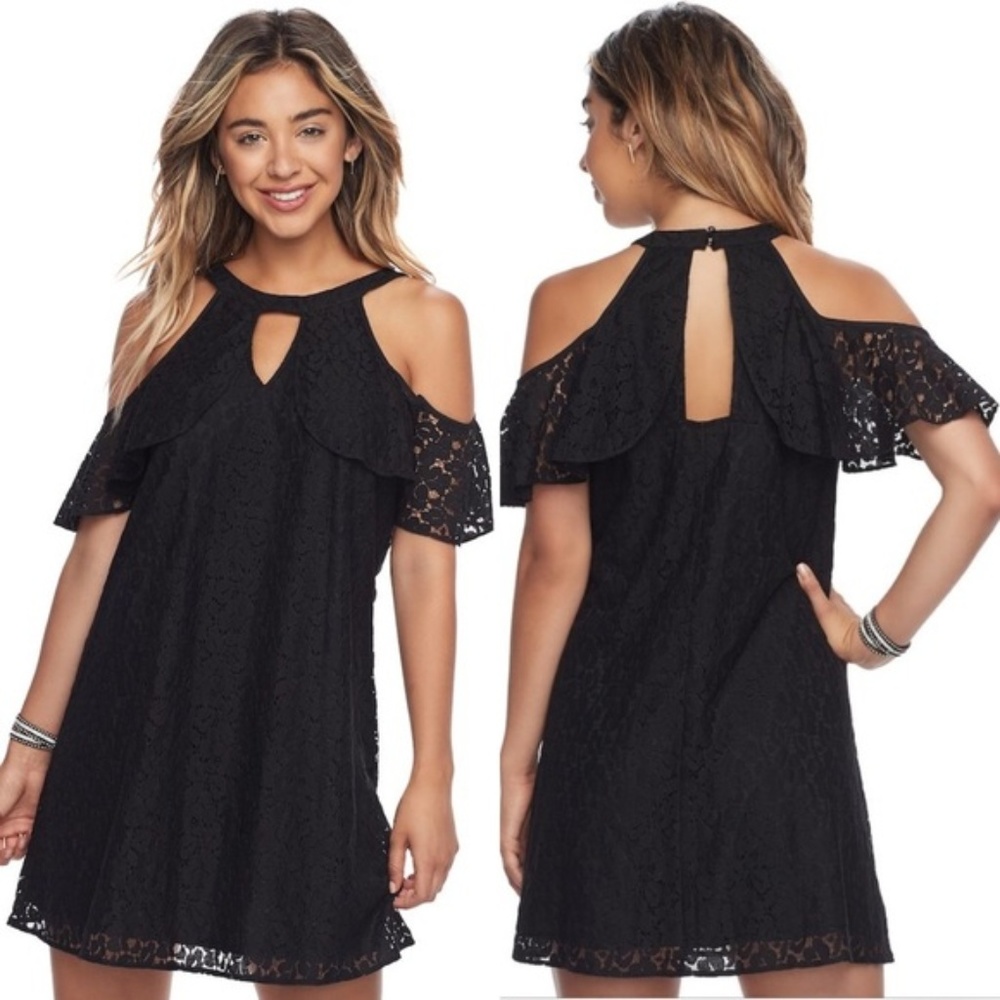Candie's Flutter Cold Shoulder Halter Dress EUC M